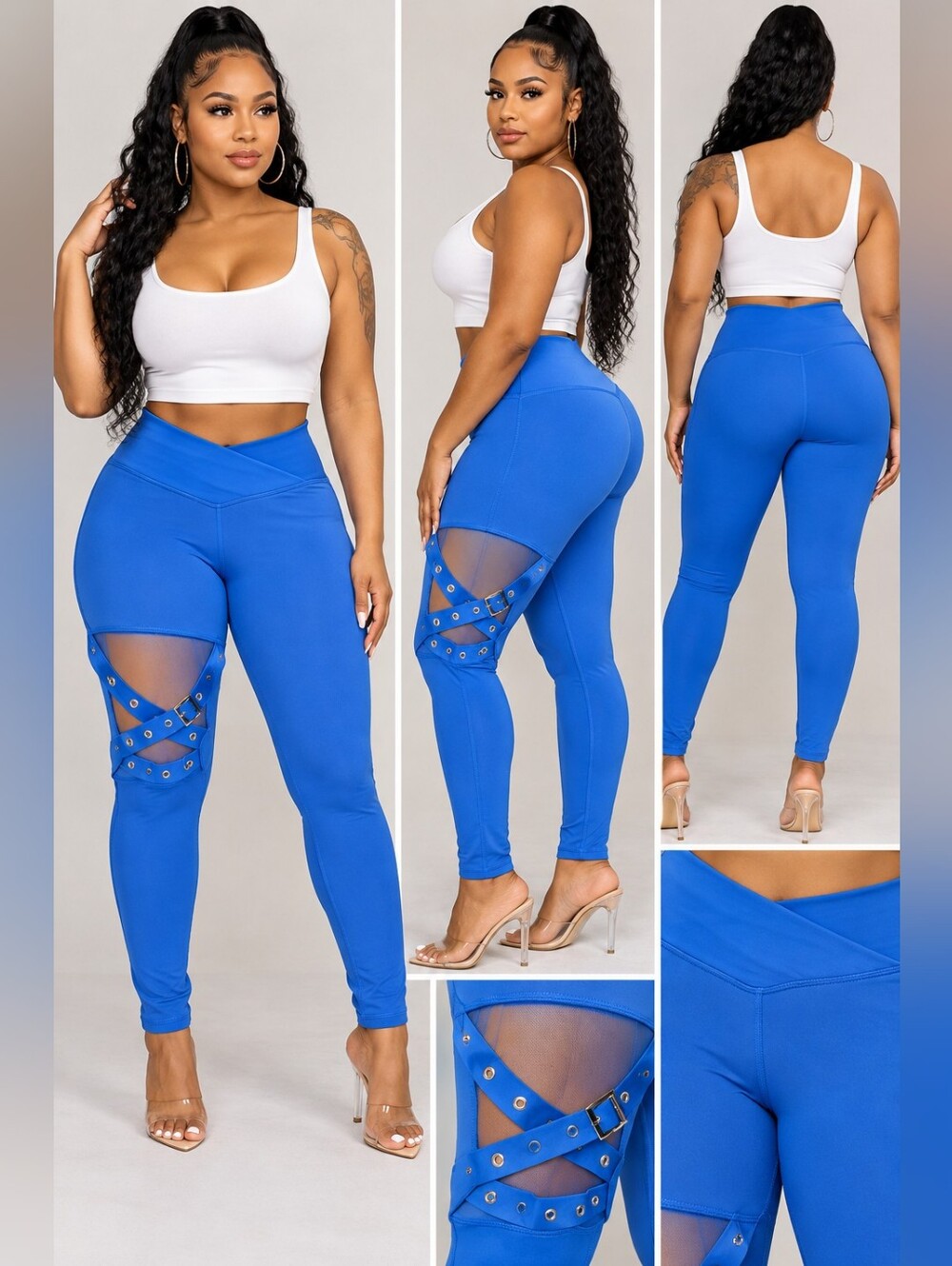 HALARA Electric Blue High-Waist Crisscross Mesh Leggings